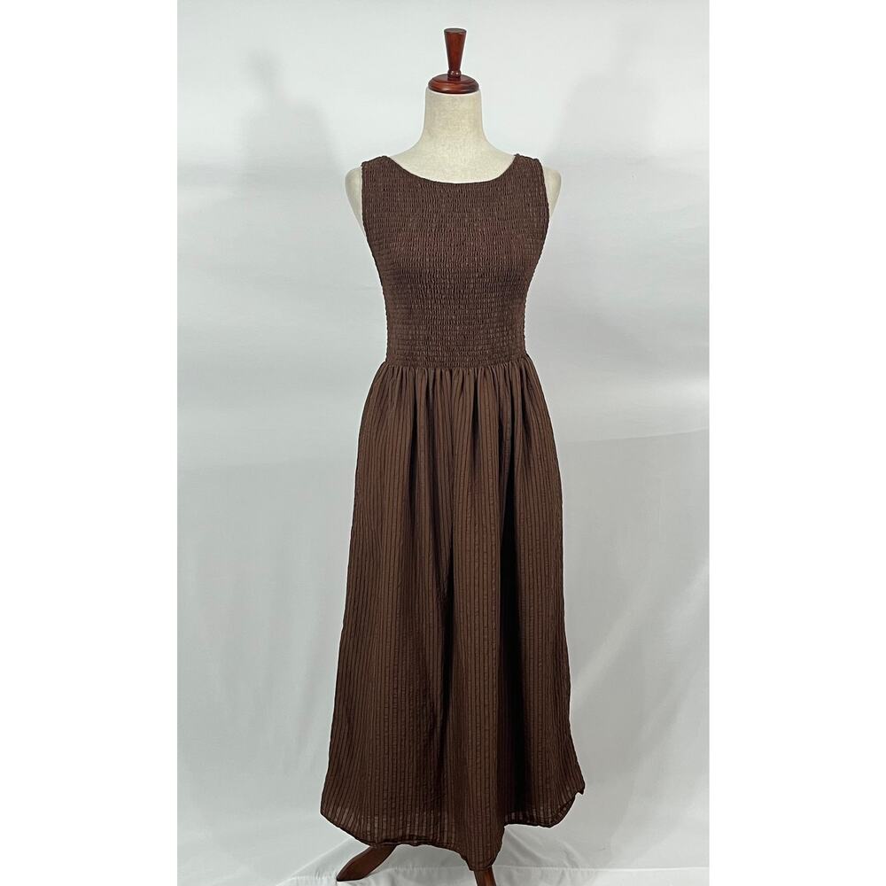 HILL HOUSE Sz M Medium Chocolate Brown Stripe Cosima Nap Dress - Picture 11 of 11